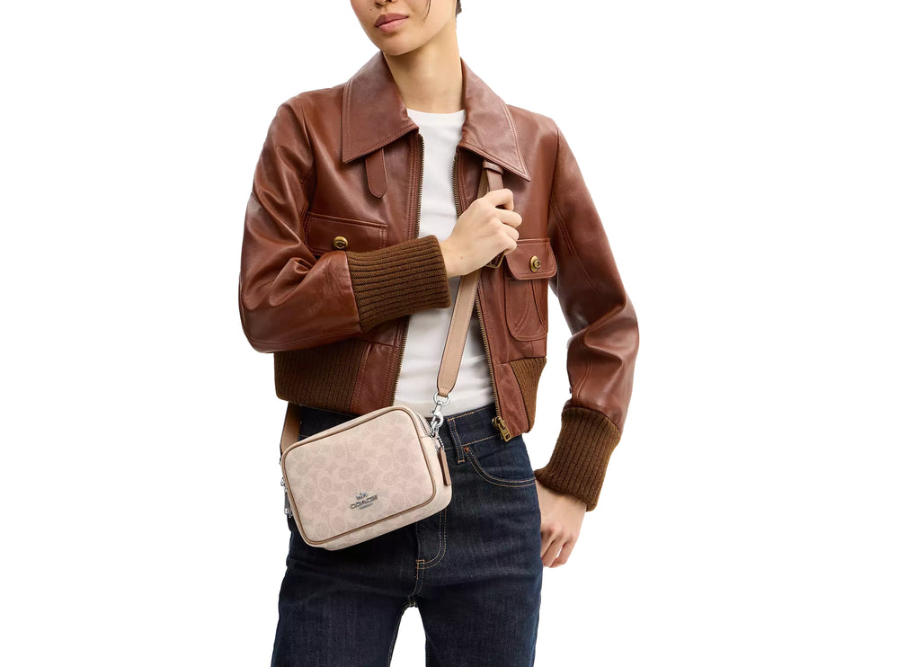 Coach Women's Mini Carey Crossbody Bag In Signature Canvas Silver/Sand/Taupe