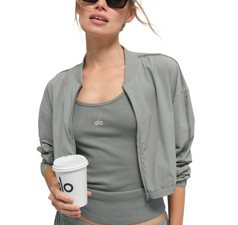 alo Women's Cropped Breezy Full-Zip Cover Up Lunar Grey