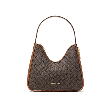 Michael Kors Women's Nayla Small Woven Signature Logo Hobo Shoulder Bag Brown