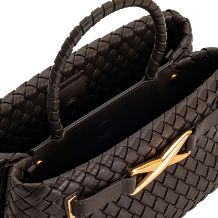 JW PEI Women's Elora Woven Tote Bag Dark Brown