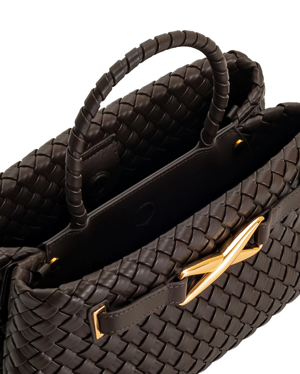 JW PEI Women's Elora Woven Tote Bag Dark Brown