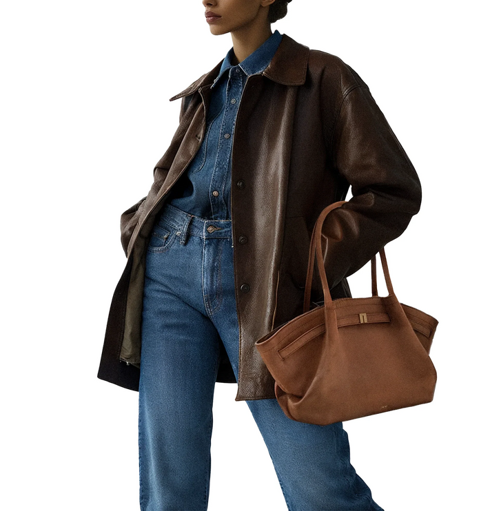 JW PEI Women's Hana Medium Faux Suede Tote Bag Brown/Gold