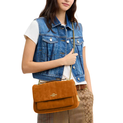 Coach Women's Elodie Crossbody Bag With Quilting Suede/Gold/Marigold