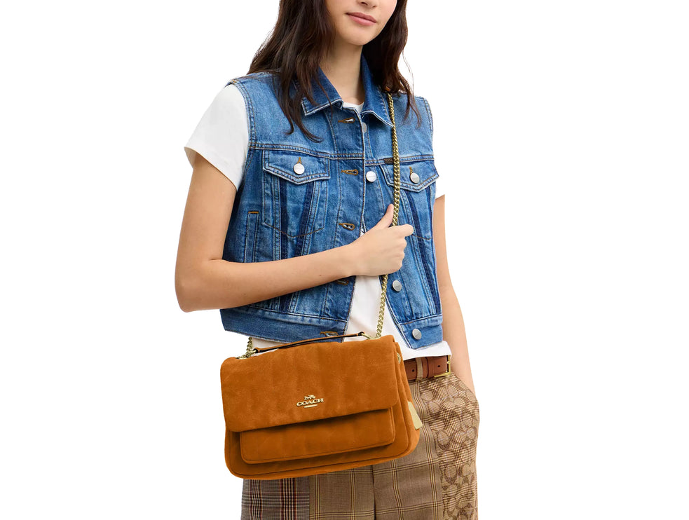 Coach Women's Elodie Crossbody Bag With Quilting Suede/Gold/Marigold