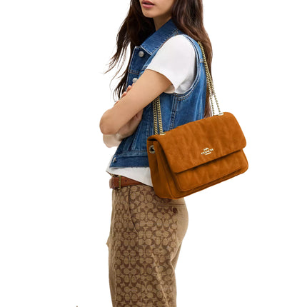Coach Women's Elodie Crossbody Bag With Quilting Suede/Gold/Marigold