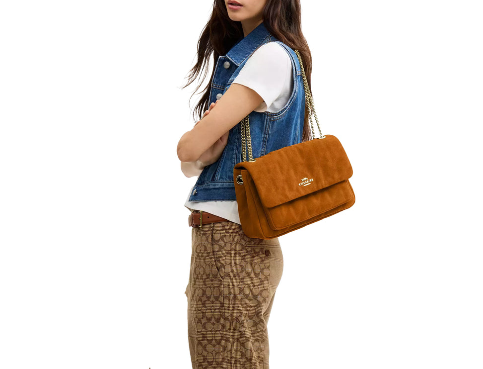 Coach Women's Elodie Crossbody Bag With Quilting Suede/Gold/Marigold