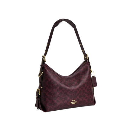Coach Women's Laurel Shoulder Bag With Buckles In Signature Canvas Gold/Black Currant