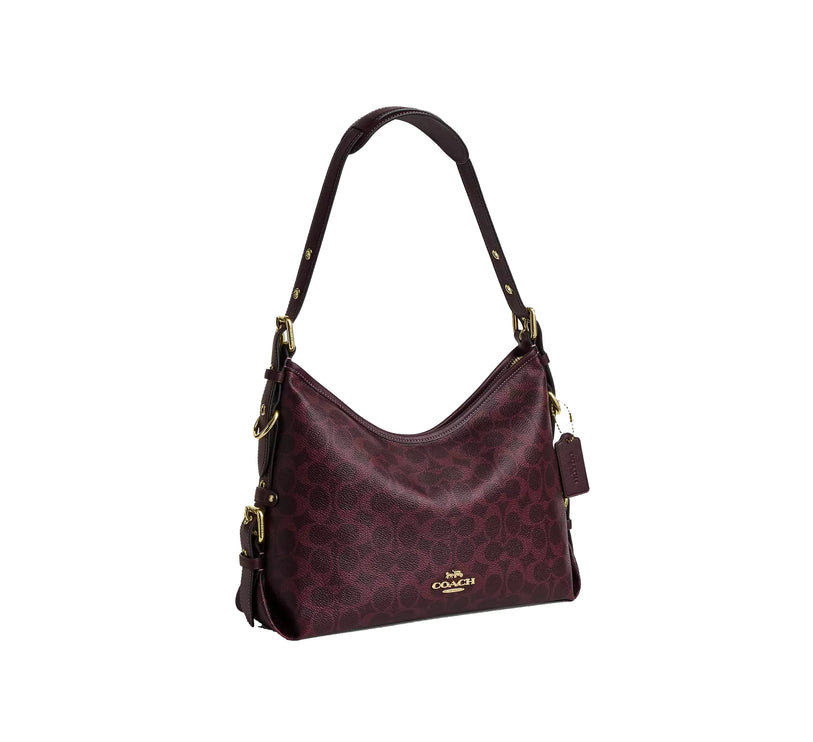 Coach Women's Laurel Shoulder Bag With Buckles In Signature Canvas Gold/Black Currant