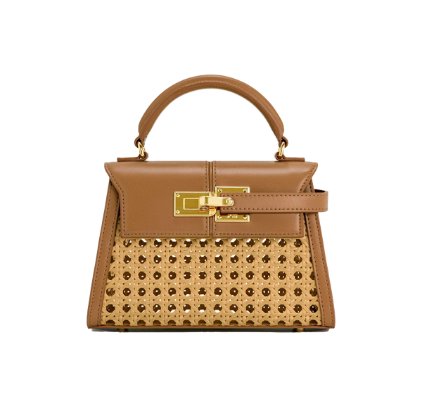 JW PEI Women's Elise Faux Bamboo Woven Top Handle Bag Brown/Gold