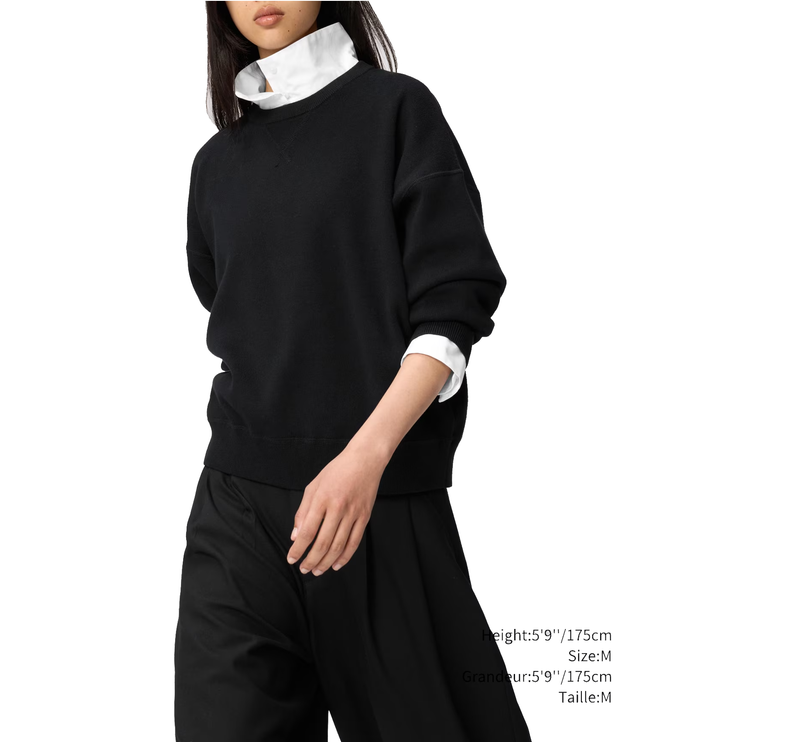 Uniqlo Unisex Smooth Cotton Crew Neck Sweater 09 Black