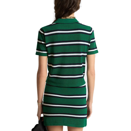 Sporty & Rich Women's Serif Logo Silk Pique Cropped Polo Alpine/White/Navy