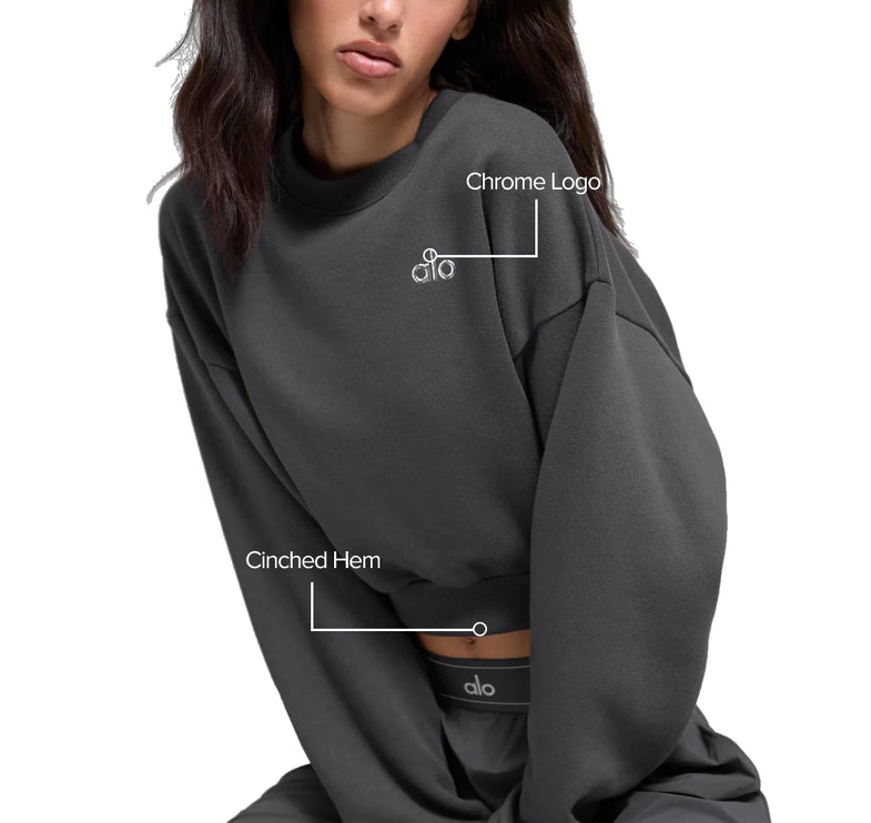 alo Women's Cropped Accolade Crewneck Anthracite