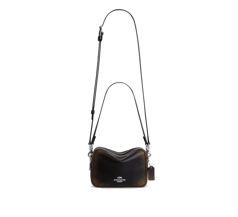 Coach Women's Mini Carey Crossbody Bag In Loved Leather Silver/Black Brown