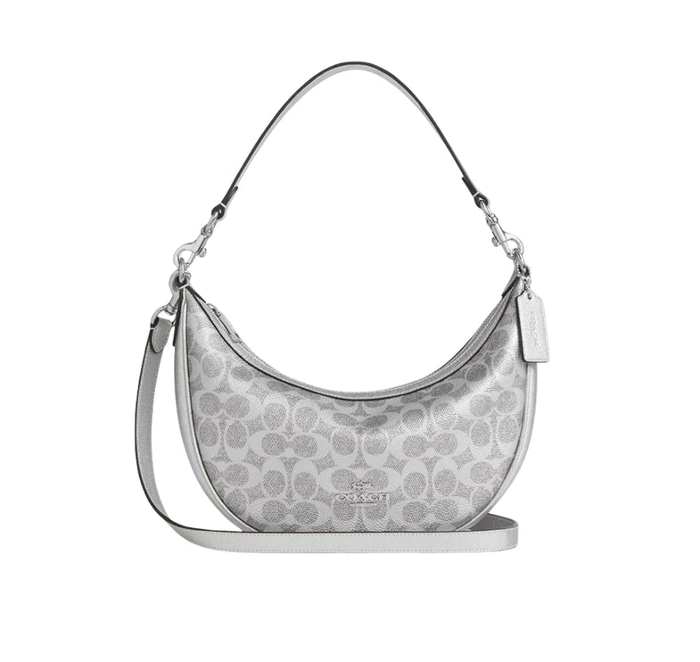 Coach Women's Aria Shoulder Bag In Signature Canvas Silver/Gray/Silver