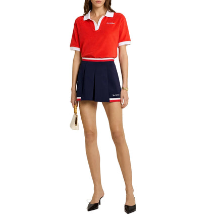 Sporty & Rich Women's Serif Logo Mila Skirt Navy/White/Fire Red