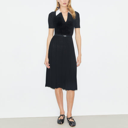 Tory Burch Women's T-Monogram Pointelle Pleated Dress Black