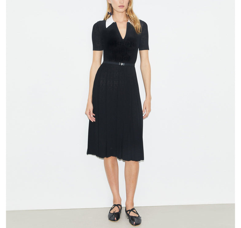 Tory Burch Women's T-Monogram Pointelle Pleated Dress Black