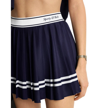 Sporty & Rich Women's Italic Logo Pleated Skirt Navy/White