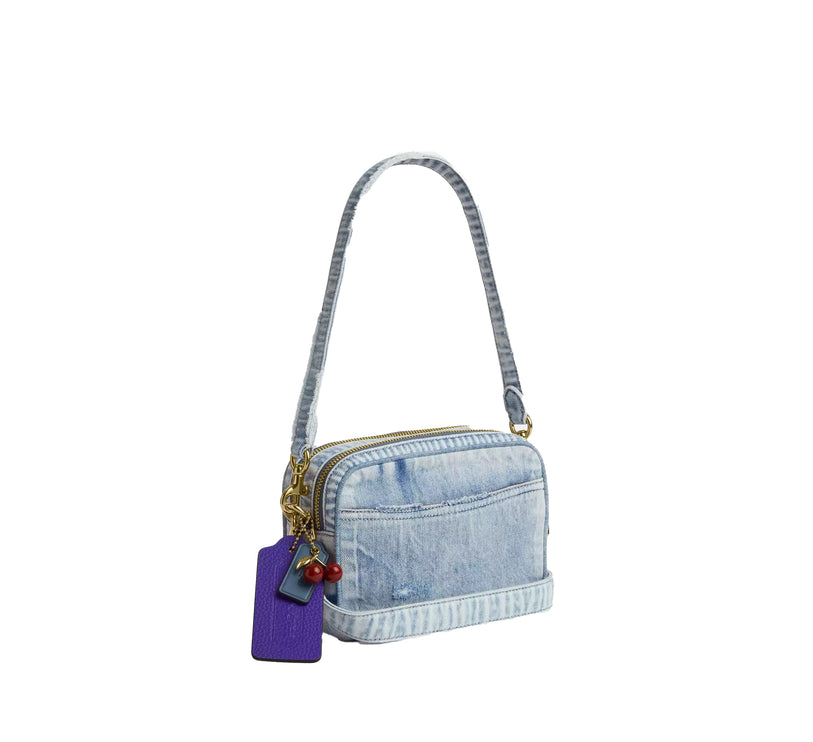 Coach Women's Mini Carey Crossbody Bag In Loved Denim With Charms Gold/Light Indigo