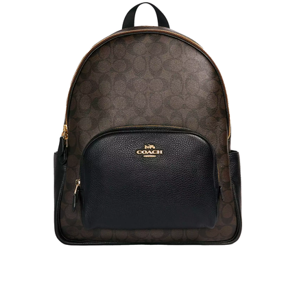 Coach Women's Large Court Backpack In Signature Canvas Gold/Brown Black