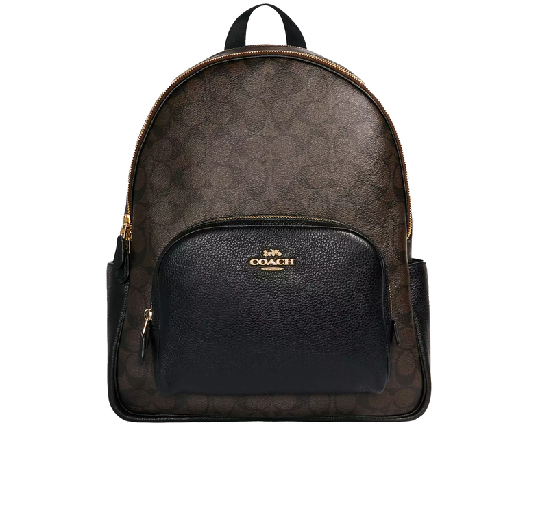 Coach Women's Large Court Backpack In Signature Canvas Gold/Brown Black