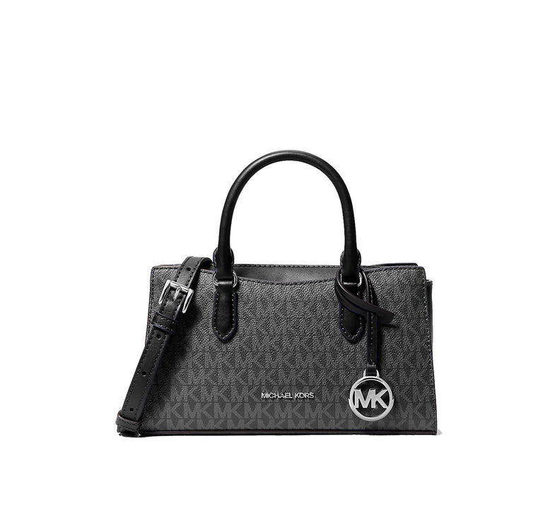 Michael Kors Women's Arden Small Signature Logo Messenger Bag Silver/Black