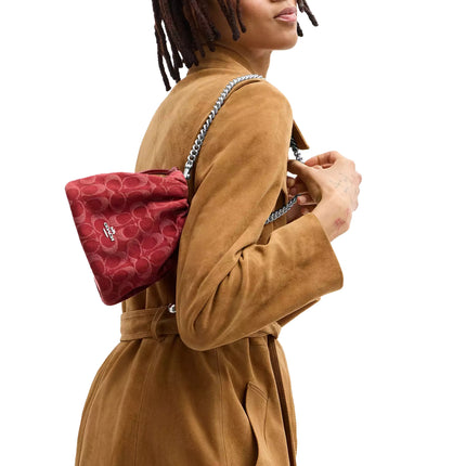 Coach Women's Faye Mini Drawstring Bag In Signature Denim Silver/True Red