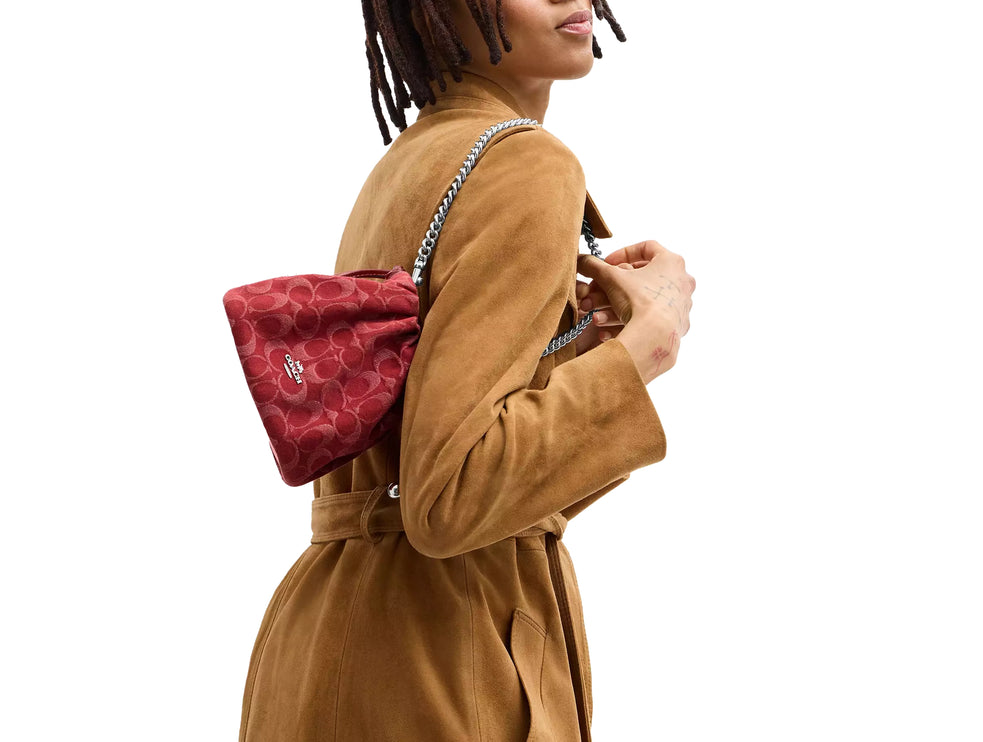 Coach Women's Faye Mini Drawstring Bag In Signature Denim Silver/True Red