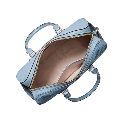 Michael Kors Women's Jet Set Travel Medium Logo Embossed Leather Duffel Crossbody Bag Chambray