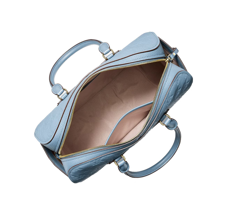 Michael Kors Women's Jet Set Travel Medium Logo Embossed Leather Duffel Crossbody Bag Chambray