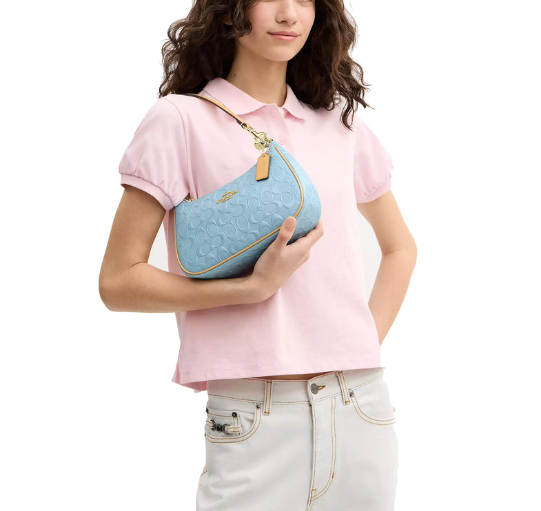 Coach Women's Teri Shoulder Bag In Signature Leather Gold/Light Blue
