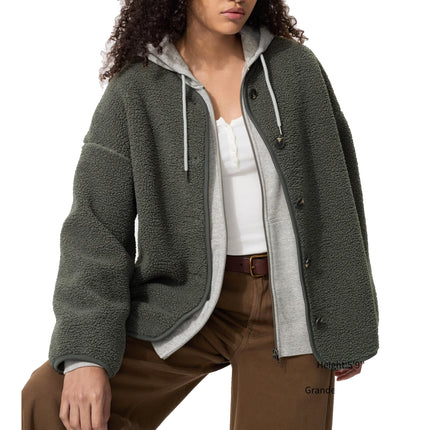 Uniqlo Women's Pile Lined Fleece Relaxed Cardigan 58 Dark Green