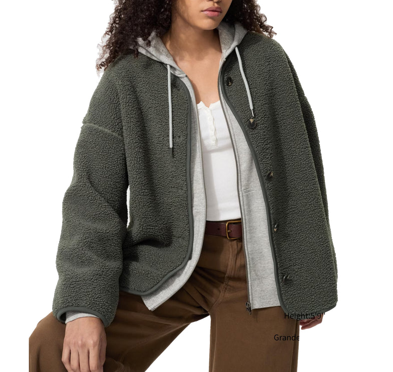 Uniqlo Women's Pile Lined Fleece Relaxed Cardigan 58 Dark Green