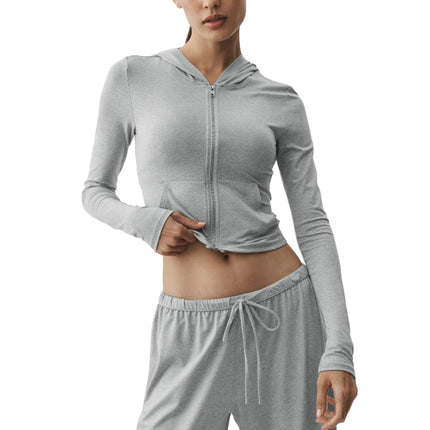 alo Women's Alosoft Finesse Full Zip Fitted Hoodie Vintage Athletic Heather