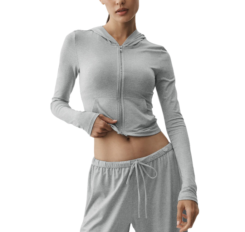 alo Women's Alosoft Finesse Full Zip Fitted Hoodie Vintage Athletic Heather