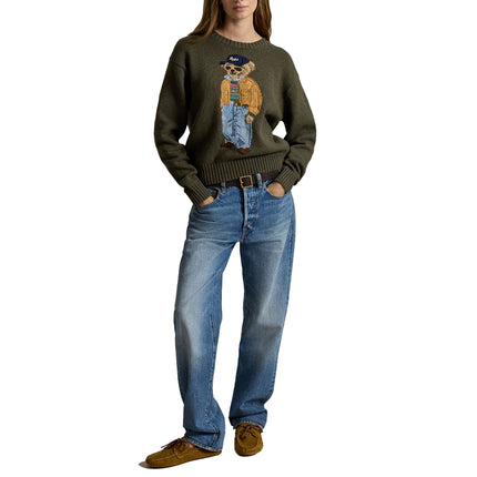 Polo Ralph Lauren Women's Polo Bear Cotton Crewneck Sweater Marled Olive