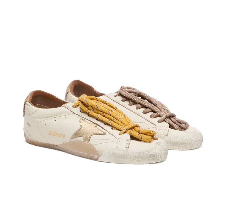 Golden Goose Women's True Star in White Nappa Leather with Gold Star and Beige