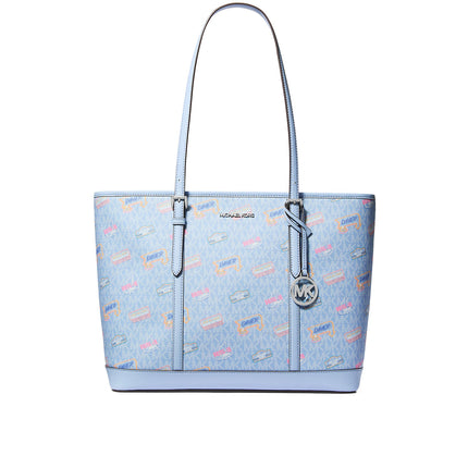 Michael Kors Women's Jet Set Large Printed Signature Logo Tote Bag Light Sky