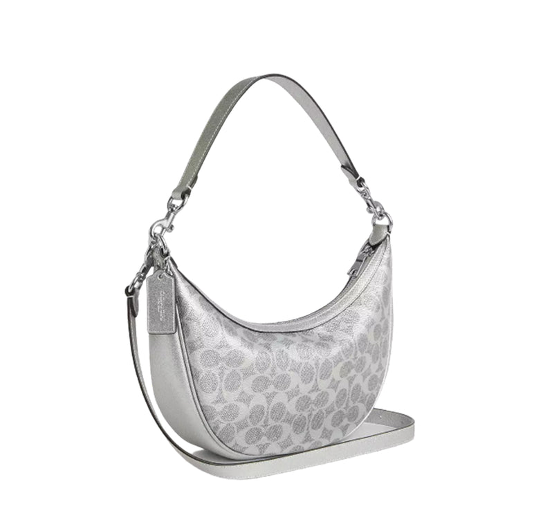 Coach Women's Aria Shoulder Bag In Signature Canvas Silver/Gray/Silver