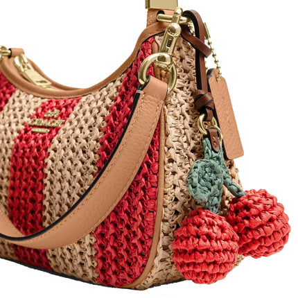 Coach Women's Teri Shoulder Bag With Stripes And Charm Gold/Red/Tan