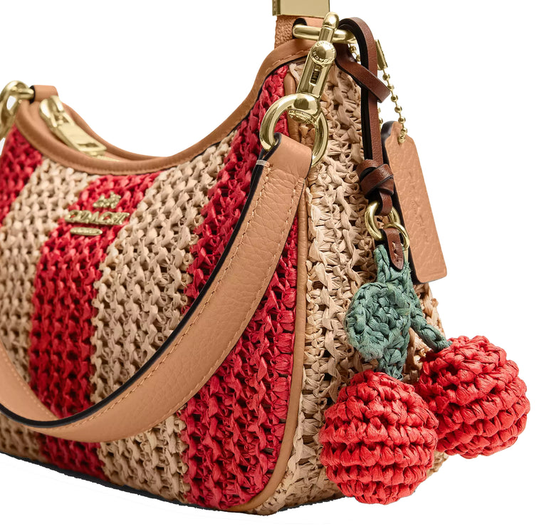 Coach Women's Teri Shoulder Bag With Stripes And Charm Gold/Red/Tan