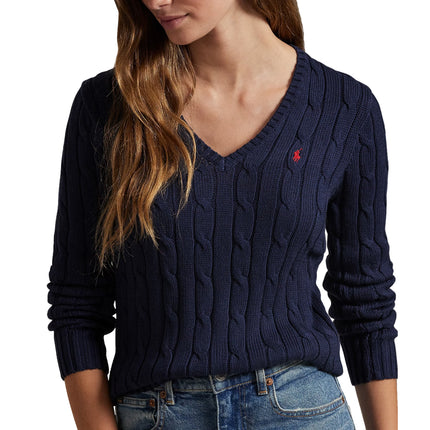 Polo Ralph Lauren Women's Cable-Knit Cotton V-Neck Sweater Hunter Navy