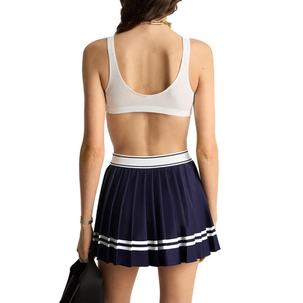 Sporty & Rich Women's Italic Logo Pleated Skirt Navy/White