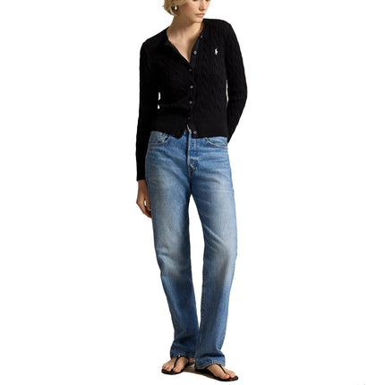 Polo Ralph Lauren Women's Cable-Knit Cotton Crewneck Cardigan Polo Black
