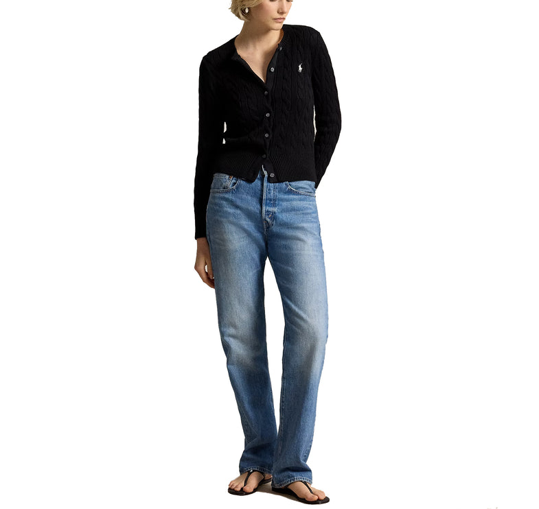 Polo Ralph Lauren Women's Cable-Knit Cotton Crewneck Cardigan Polo Black