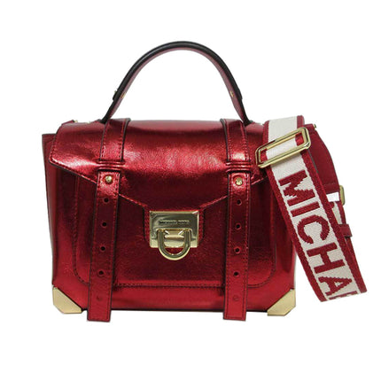 Michael Kors Women's Manhattan Leather Medium Top Handle Satchel Crimson - Hemen Kargoda