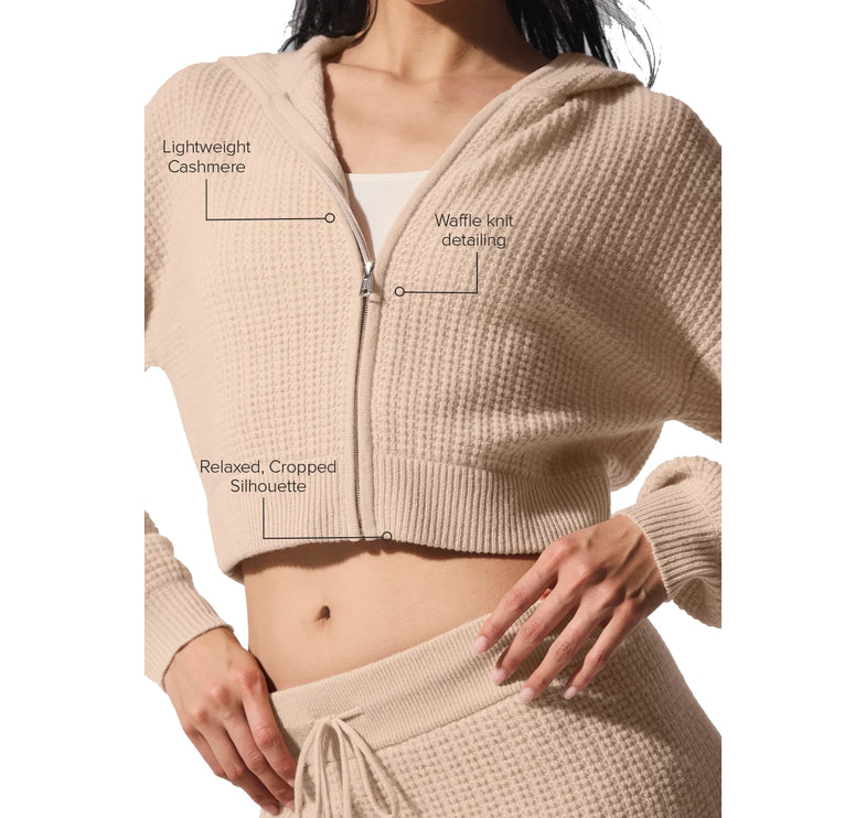 alo Women's Cashmere Plush Waffle Full Zip Hoodie Macadamia Blush