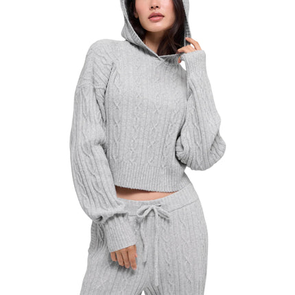 alo Women's Cable Knit Winter Bliss Hoodie Athletic Heather Grey