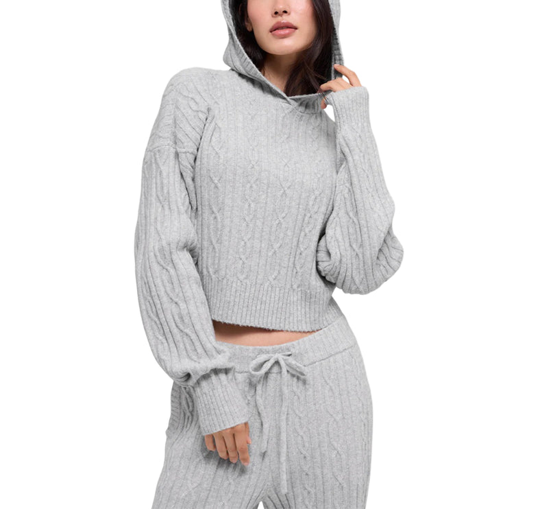 alo Women's Cable Knit Winter Bliss Hoodie Athletic Heather Grey