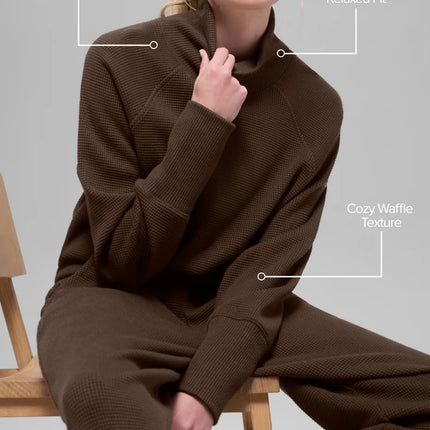 alo Women's Waffle Weekend Escape Mock Neck Long Sleeve Espresso